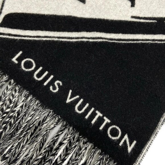 Auth LOUIS VUITTON Lock and Key M92855 Black White Monogram - AO3234 Scarf Wool - Picture 4 of 8